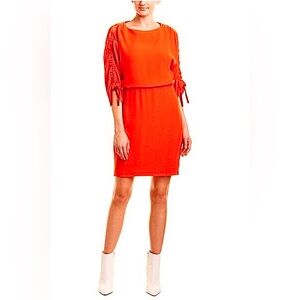 NWT MAJE PARIS Roan Boho Orange Crepe Mini Dress Ruched Sleeves S MSRP $440